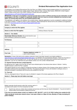 Dividend Reinvestment Plan Application Form