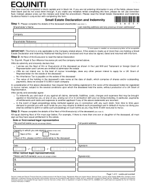 Small Estate Declaration and Indemnity Form