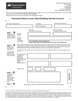 Santander Shareholder Bank Account Nomination Form