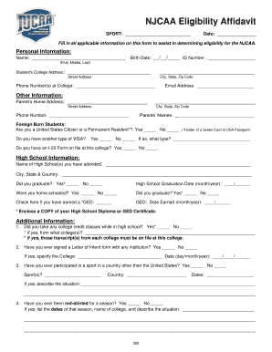 NJCAA Eligibility Affidavit