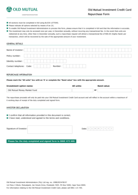 Old Mutual Investment Credit Card Repurchase Form