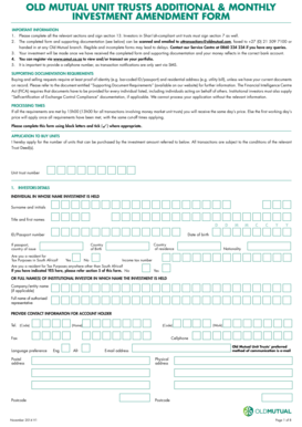 Old Mutual Unit Trusts Investment Amendment Form