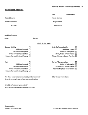 Insurance Certificate Request Form