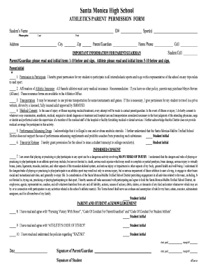 Athletics Parent Permission Form