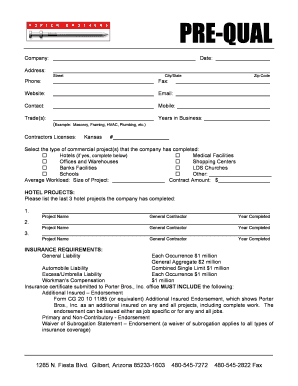 Commercial Contractor Pre-Qualification Form