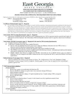 Immunization Form for East Georgia State College