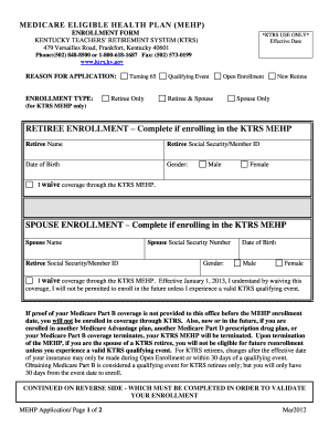 Kentucky Teachers' Retirement System Medicare Eligible Health Plan Enrollment Form