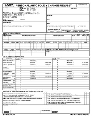ACORD 71 Personal Auto Policy Change Request