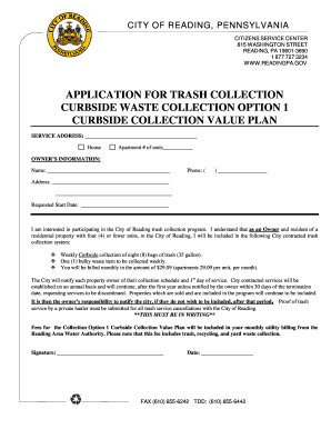 City of Reading Trash Collection Application