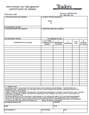 North American Free Trade Agreement Certificate of Origin
