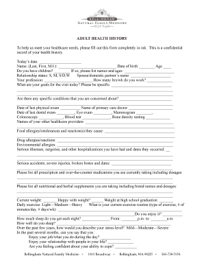 Adult Health History Form
