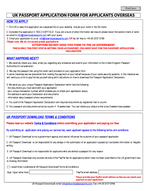 UK Passport Application Form for Applicants Overseas