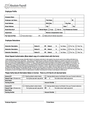 Employee Profile and Direct Deposit Authorization Form