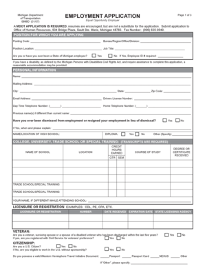 Michigan Department of Transportation Employment Application