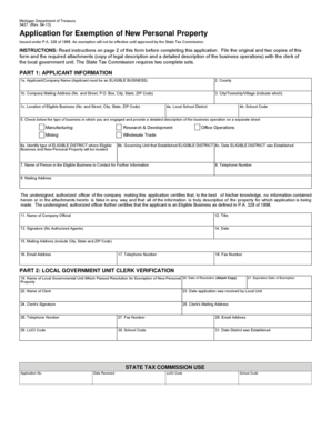 Michigan New Personal Property Exemption Application