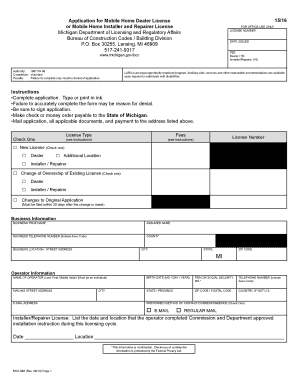 Michigan Mobile Home Dealer License Application