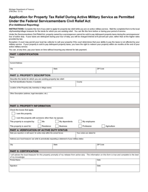 Michigan Property Tax Relief Application for Active Military