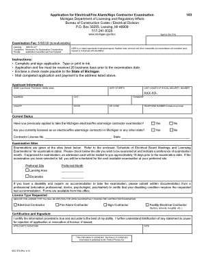 Michigan Electrical Contractor Examination Application