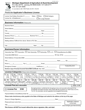 Michigan Pesticide Applicator Business License