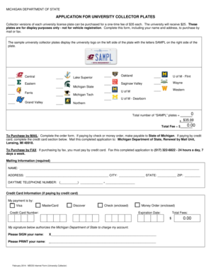 Michigan University Collector Plates Application