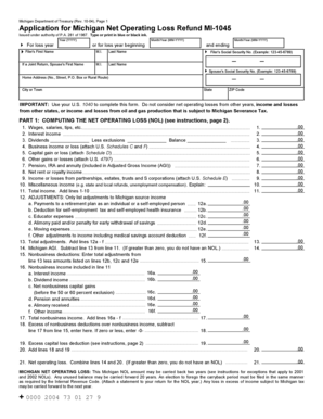 Michigan Net Operating Loss Refund Application