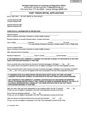 Michigan Liquor Control Fast Track Initial Application