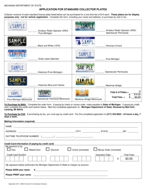 Michigan Collector License Plate Application