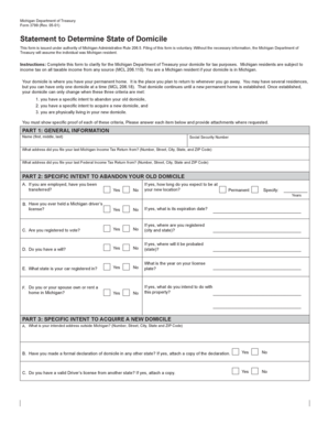 Michigan Form 3799 Domicile Statement