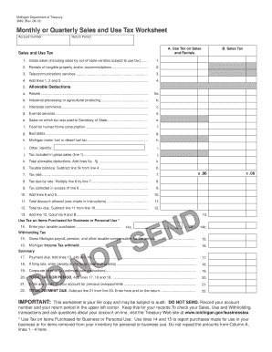 Michigan Monthly or Quarterly Sales and Use Tax Worksheet