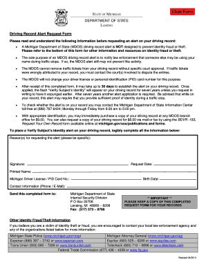 Michigan Driving Record Alert Request Form