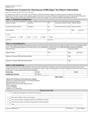 Michigan Tax Return Information Disclosure Request