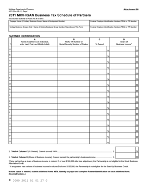 Michigan Business Tax Schedule of Partners Form 4578