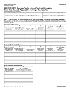 Michigan Business Tax Investment Tax Credit Recapture Form