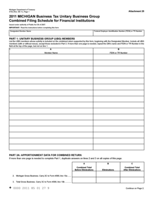 Michigan Business Tax Unitary Business Group Combined Filing Schedule