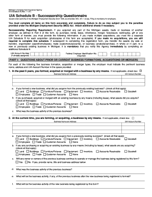 Michigan Unemployment Insurance Agency Successorship Questionnaire