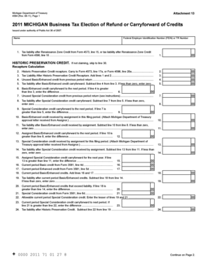 Michigan Business Tax Election of Refund or Carryforward of Credits