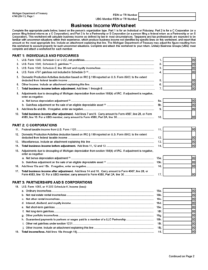 Michigan Business Income Worksheet