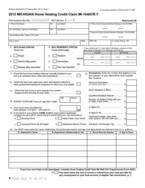 Michigan Home Heating Credit Claim MI-1040CR-7
