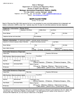 Michigan MAPS Claim Form