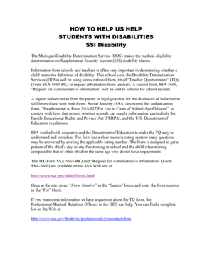 Disability Determination Service Teacher Questionnaire Form - mich