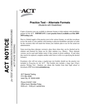 Act algebra practice pdf - Practice Test Alternate Formats for TEST ACCOMMODATIONS COORDINATORS ACT STATE TESTING ACT NOTICE (Students with Disabilities) Copies of practice tests are available in alternate formats to help students with disabilities prepare for the -