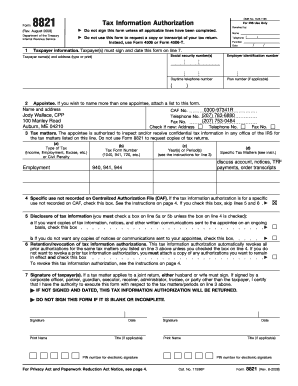 IRS Form 8821 Tax Information Authorization