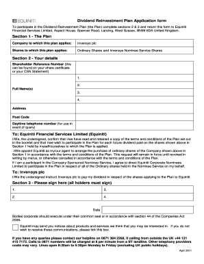 Dividend Reinvestment Plan Application