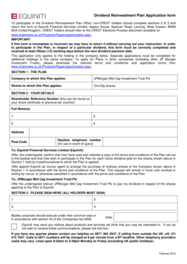 Dividend Reinvestment Plan Application Form