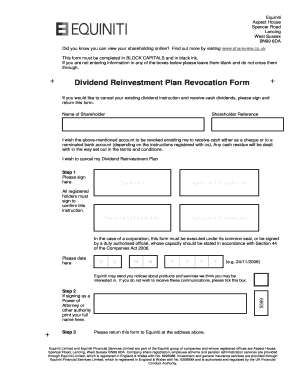 Dividend Reinvestment Plan Revocation Form