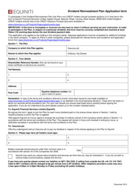 Dividend Reinvestment Plan Application