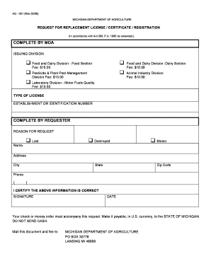Michigan Replacement License Request Form
