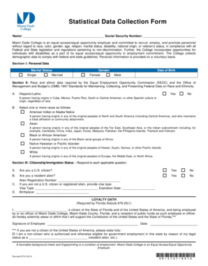 Miami Dade College Statistical Data Collection Form