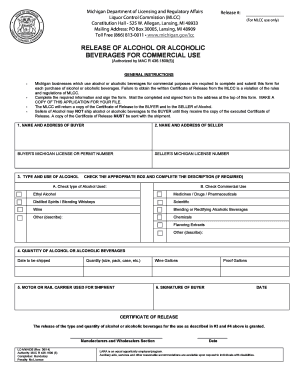 Michigan Alcohol Release Form
