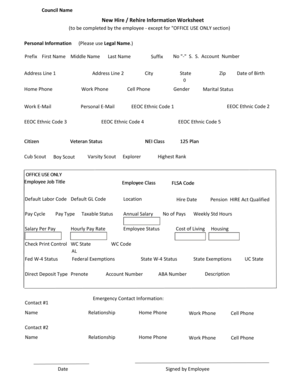 New Hire Rehire Information Worksheet